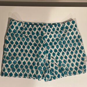 Ann Taylor LOFT Blue and White Shorts with Geometric Pattern